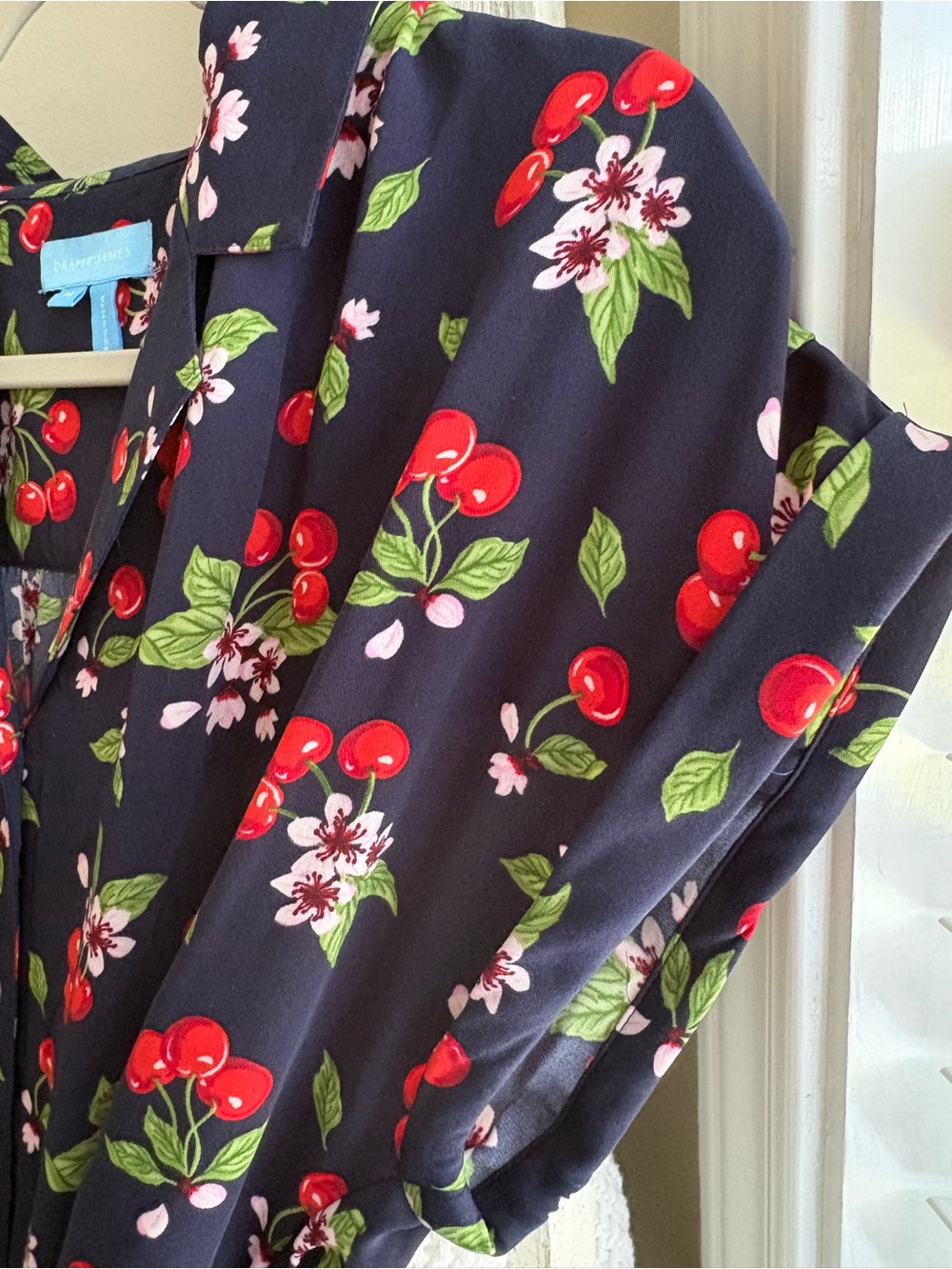 Draper James Navy Cherry-Print Midi Shirt Dress - Picture 4 of 7
